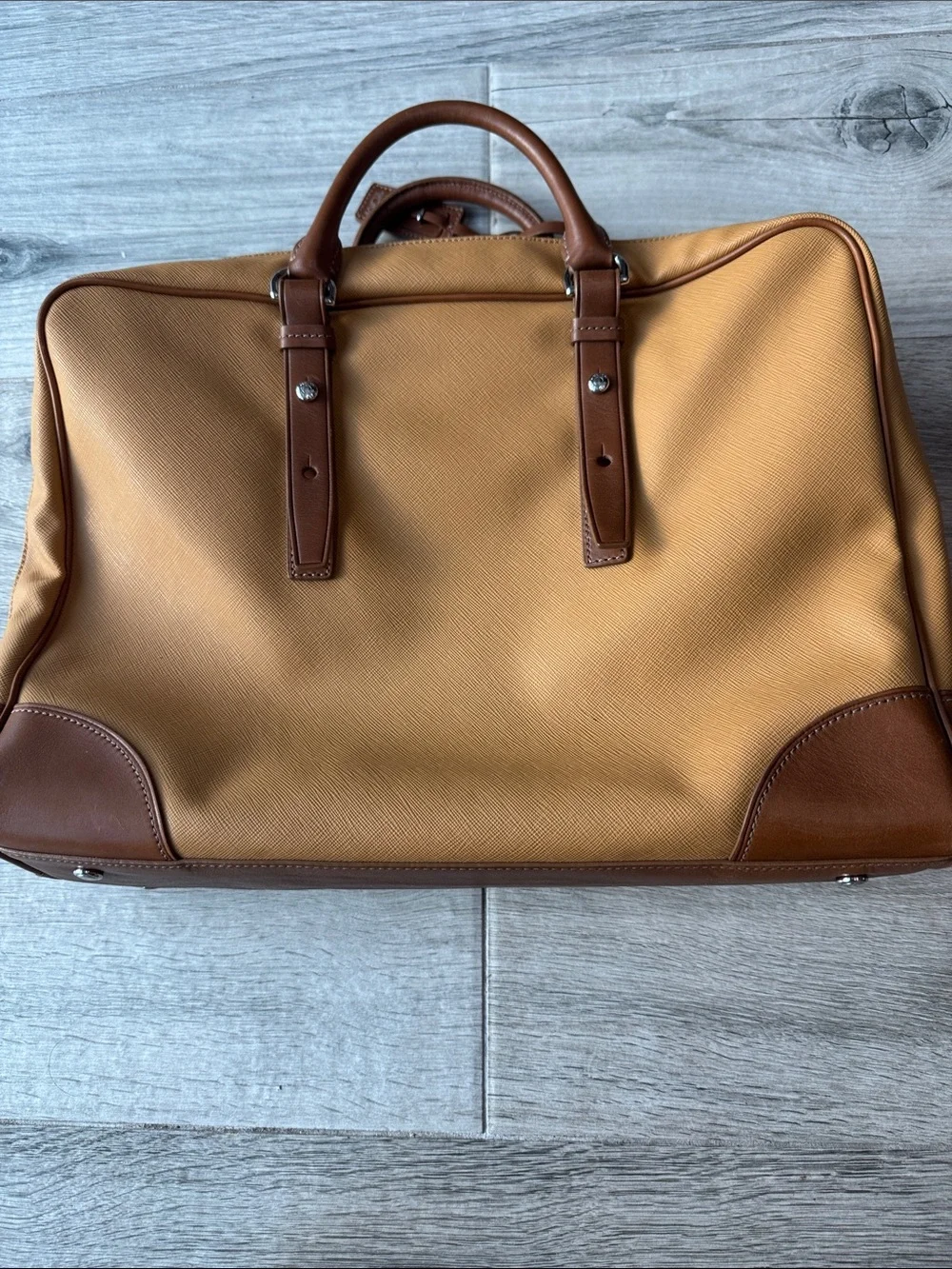 Tumi Two-Tone Tan and Brown Leather-Trim Satchel or laptop bag